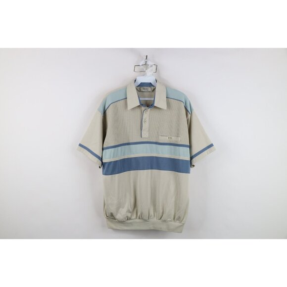 Vintage Other - Vtg 90s Streetwear Mens Large Distressed Striped Color Block Ribbed Knit Polo